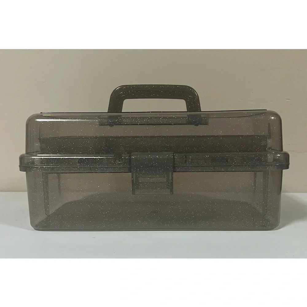 Black Gray Glitter 3-Tier Makeup Accessory Beauty Case Storage Box with Handle 🩶
